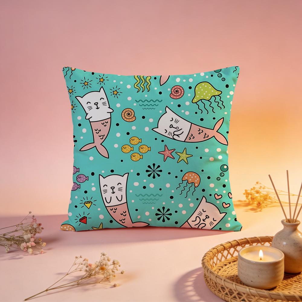 Fantasy Mermaid Cat Design Cushion Cover Comfortable Durable Pillow Cover MultiScene for Home Office Car Sofa