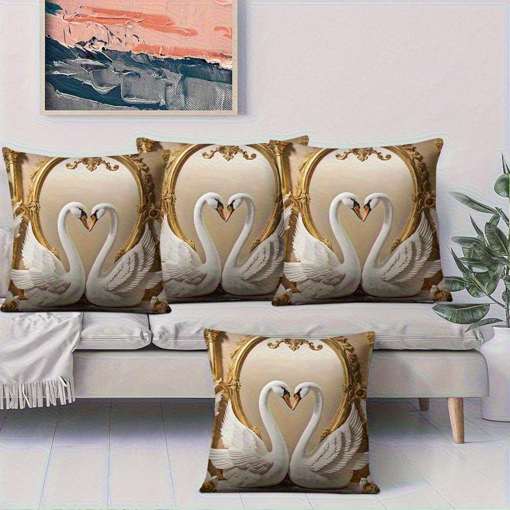 

4pcs Swan Gold Frame Pillow Covers, Living Room Sofa Decorative Pillows, Single-sided Print, Insert Not Included 35x35cm 4pcs