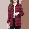 Women's Long Sleeve Plaid Shirt Standing Collar Casual Shirt Loose Large Size Shirt