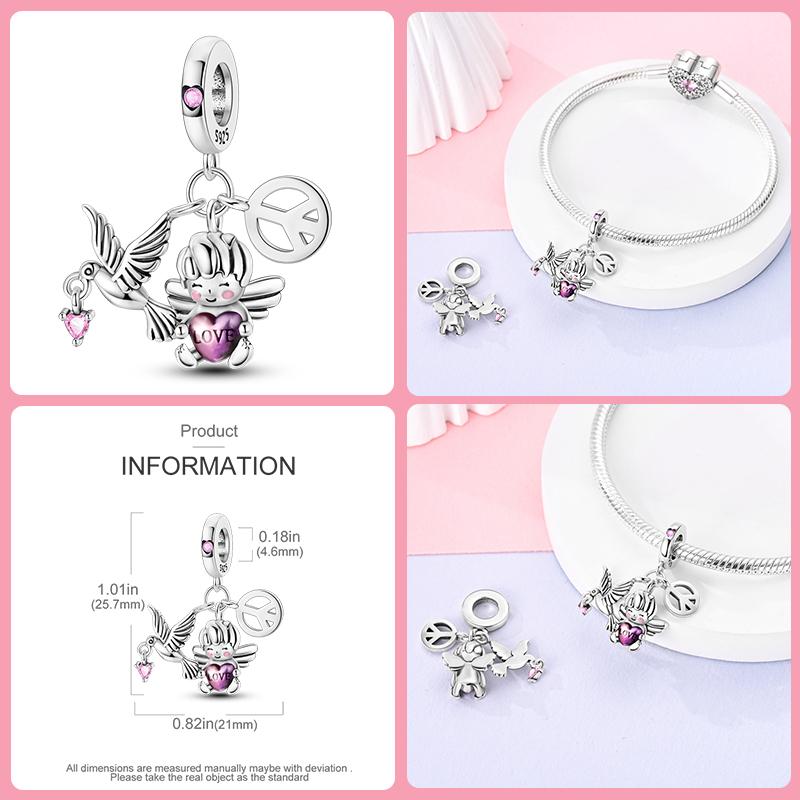 100% Copper Love And Peace Pendants Lovers Balloon Owl Charms Beads Fit Qikaola Original Bracelets Fine Diy Jewelry