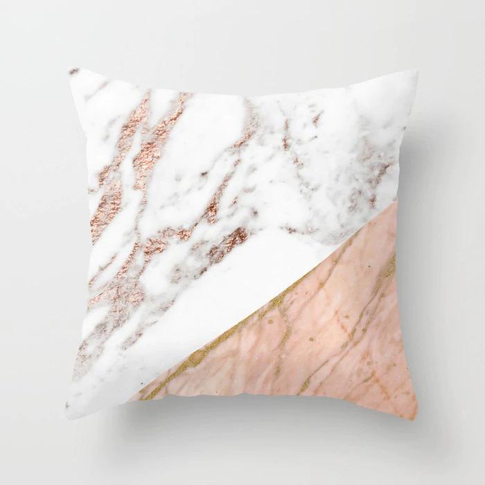 New Sofa Pillowcase, Marble Pattern Peach Leather Velvet Material Pillowcase, Soft