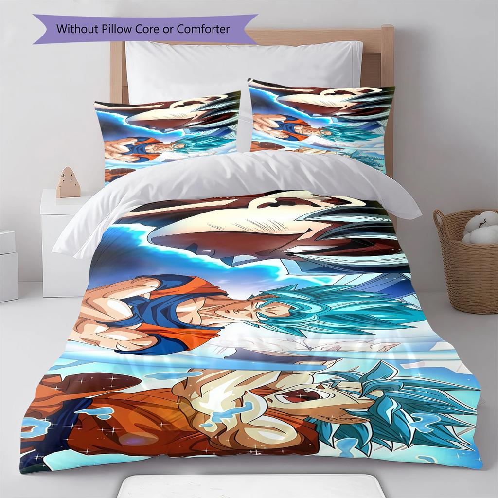 Dragon Ball Super Pattern Bedding,Quilt Set Quilt Cover Pillowcase Home Birthday Gift (1 * Duvet Cover + 2 * Pillowcase, Without Core)