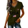 Damen Lässiger V-Ausschnitt Kurzarm Pullover Bedrucktes T-Shirt Top