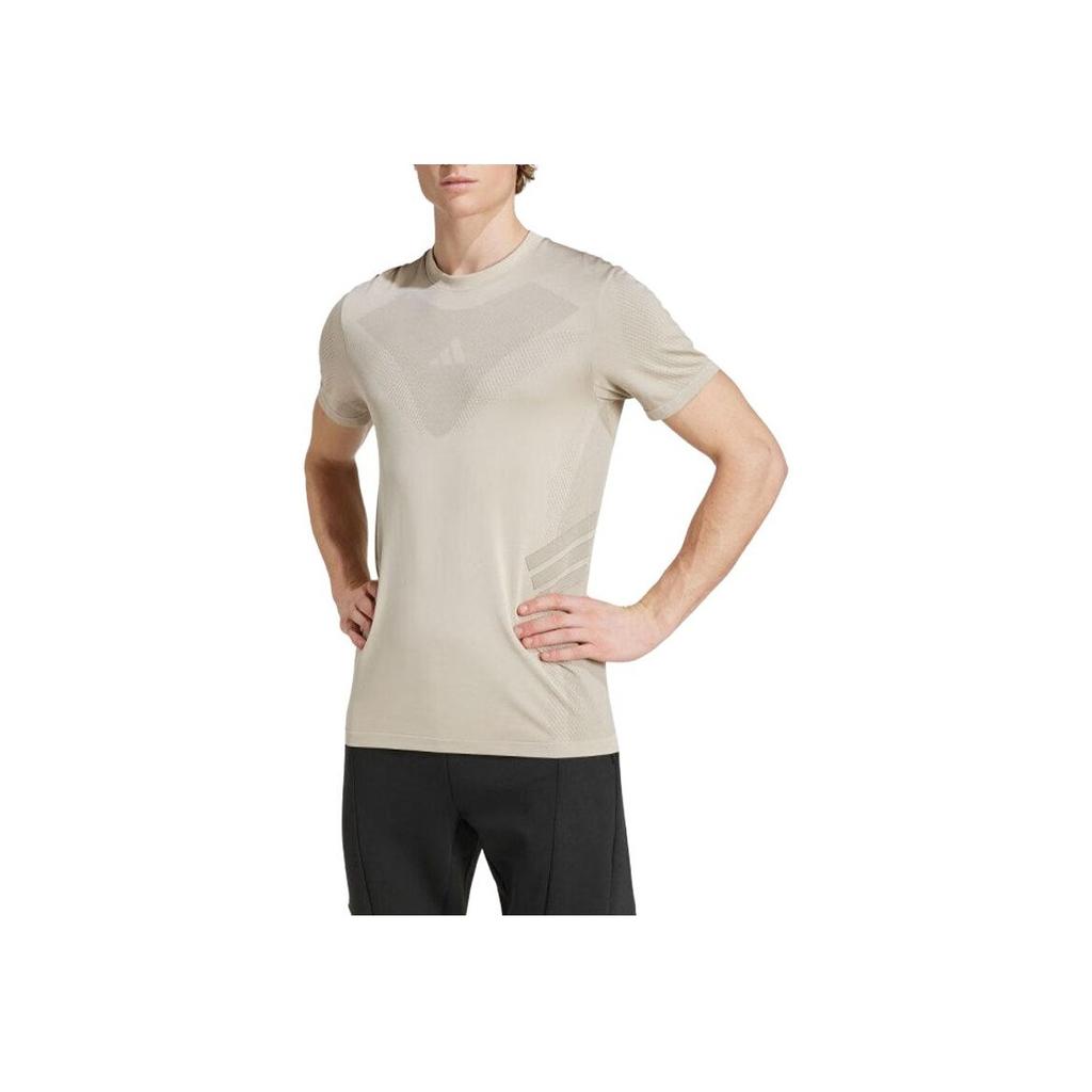 Adidas SS25 Casual Comfortable Soft Versatile Striped Breathable Short Sleeve T-Shirt Men Tops Khaki JN0569