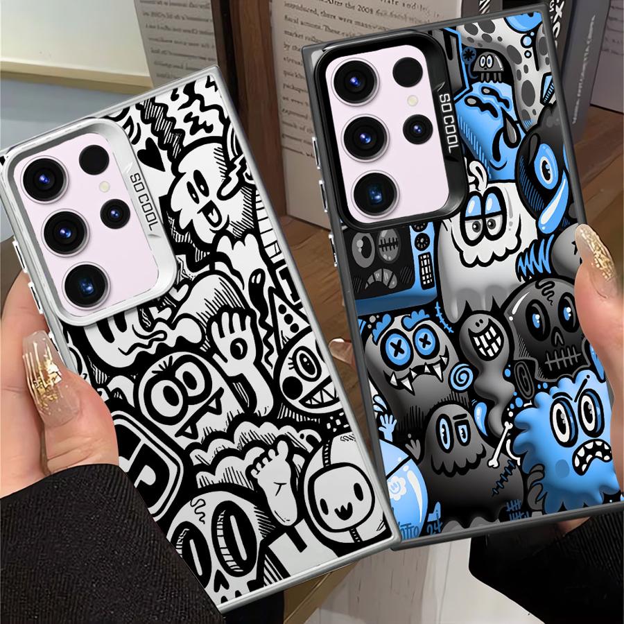 Case for Samsung Galaxy S26 S24 FE S21 S22 Ultra S25Edge S23 S20 FE Note 20 Ultra S25 Phone Cover Graffiti Black