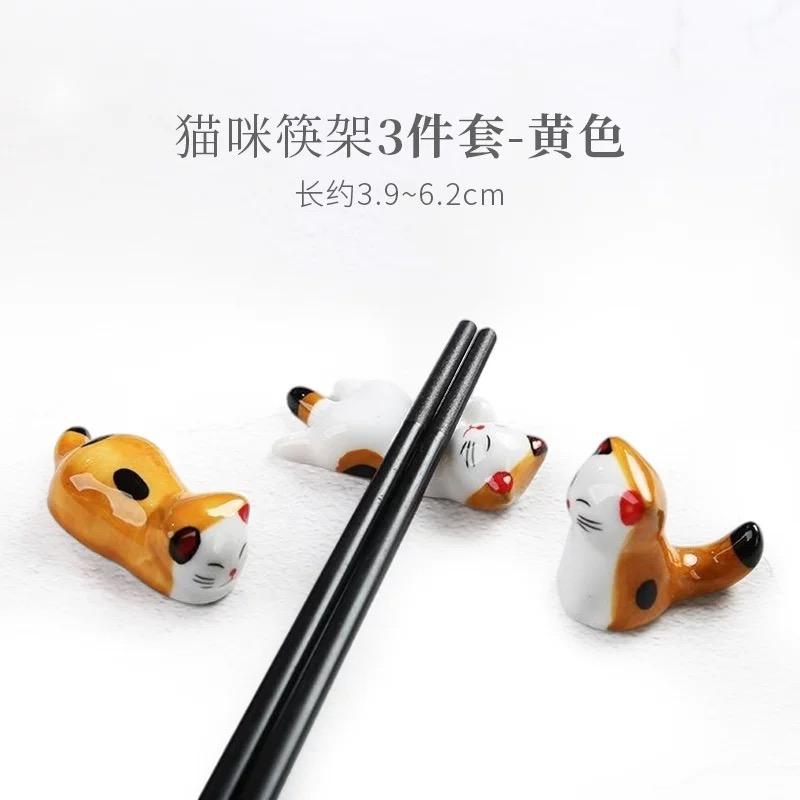 1/2/3/6pcs Cat Shape Ceramic Chopsticks Holder Stand Chopstick Rack Spoon Stand Pillow Japanese Style Kitchen Tableware Tools
