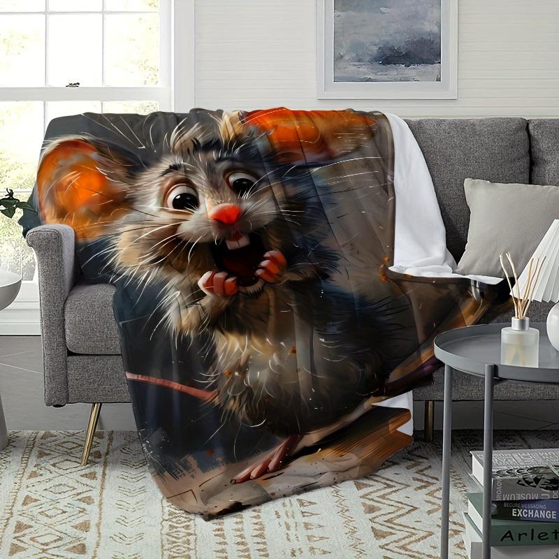 Adorable Cartoon Mouse Print Art Blanket - Playful Animal Design Soft All-Season Multi-Purpose Throw for Naps, Travel & Home