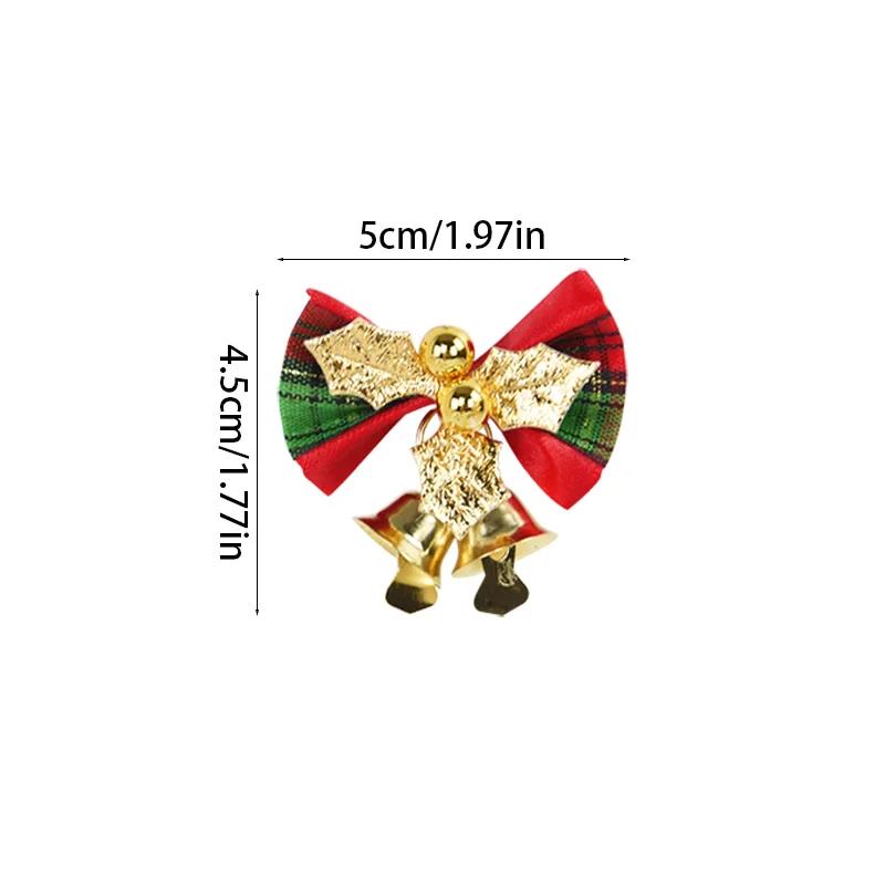 6pcs Christmas Bow With Bell Mini Xmas Tree Bowknot Pendant Ornaments For Home Decoration 2024 Navidad New Year Party DIY Gifts