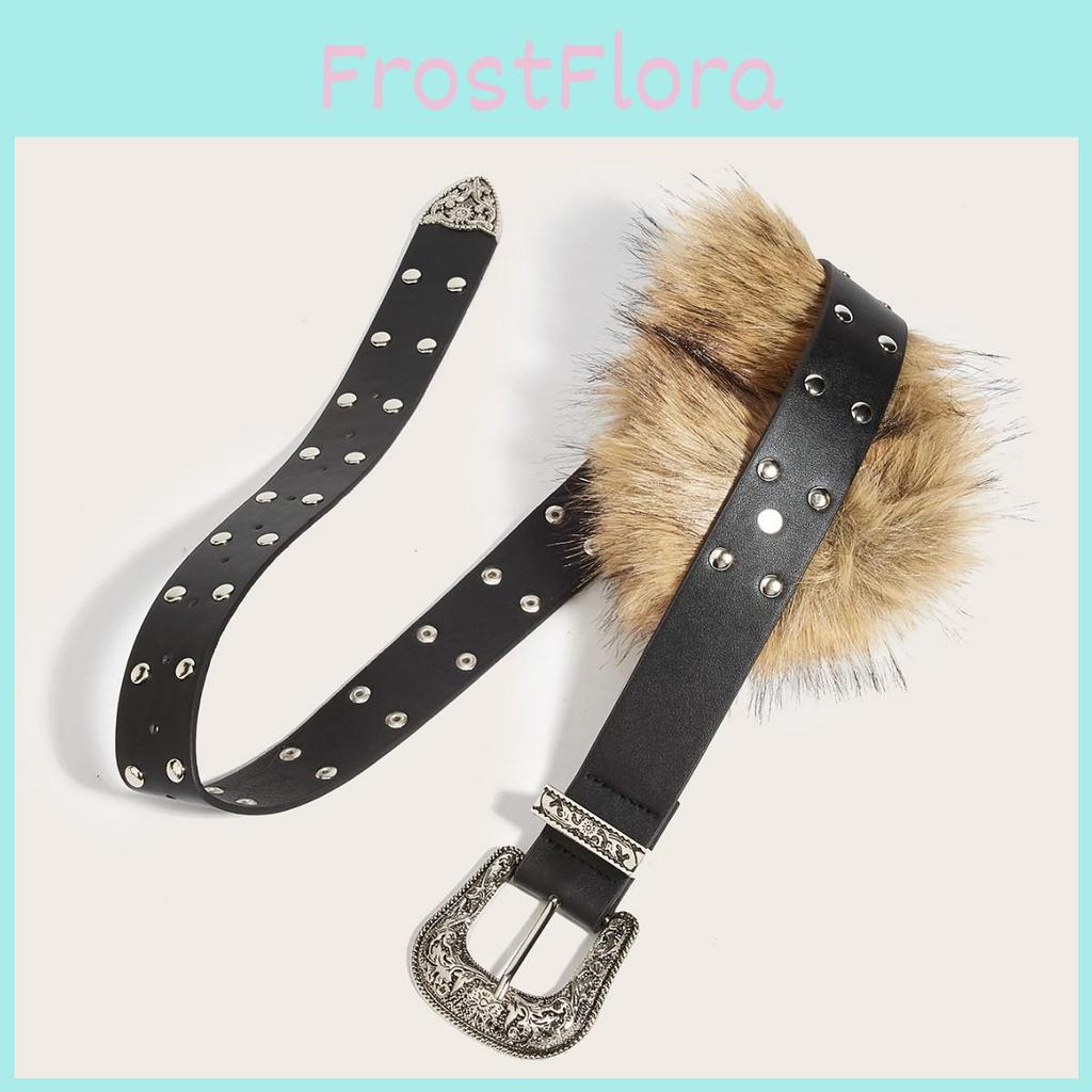 Fashion Pu Leather Waist Belt Artificial Fur Design And Carved Needle Buckle For Trendsetters