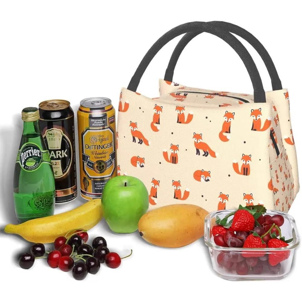 Vintage Cute Little Red Fox Lunch Bag Thermal Tote Bag for Women Lunch Box Reusable Insulated Lunch Container Work Pinic Travel