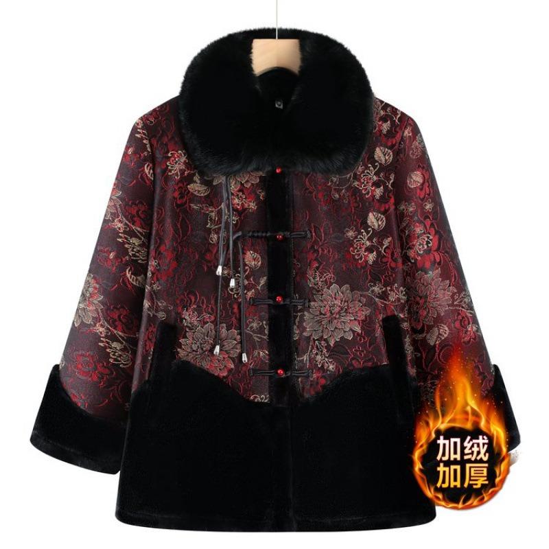 Winter coat coat women's velvet thickened year 0 warm padded jacket with integrated fur