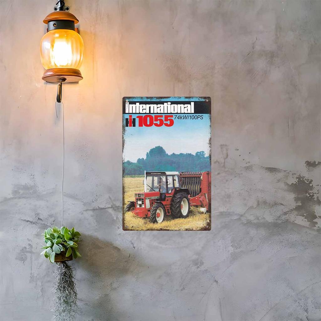 Detailed Illustration of a Vintage Red Plow Tractor Vintage Metal Wall Sign Decor Poster Frames Garage Living Room