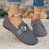 Women's Shoes Spring and Autumn New Korean Round Toe Shallow Metal Buckle Low Heel Flat Comfortable Casual Single Shoes