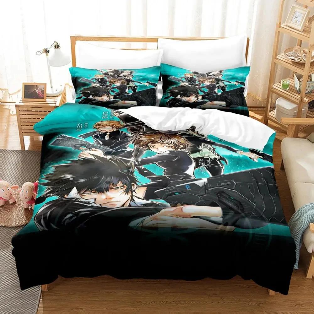 Psycho Pas Anime Single Double Quen King-Sized Dimensionsd Dimensions Bedspread Coverlet for Adult Peoples Young Boys Soft Duvet Cover Bed Linen Set