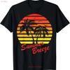 Summer Breeze 80s Beach Palm Tree Sunset T Shirt Vintage Washed Stretched Breathable Slightly Casual Comfortable Fashion