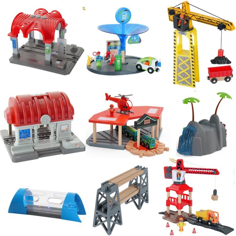 Wooden Train Track Railway Bridge Tunnel Accessories Fit  Police Station Scene for Brio Wood Train Pieces Educational Toys