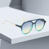 Vintage Sunglasses For Women Colorful Gradient Lenses Fashionable Glasses Double Bridge Glasses Metal Decoration For Men Women