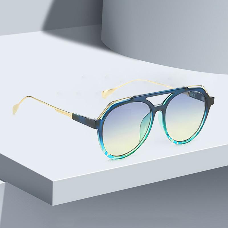Vintage Sunglasses For Women Colorful Gradient Lenses Fashionable Glasses Double Bridge Glasses Metal Decoration For Men Women