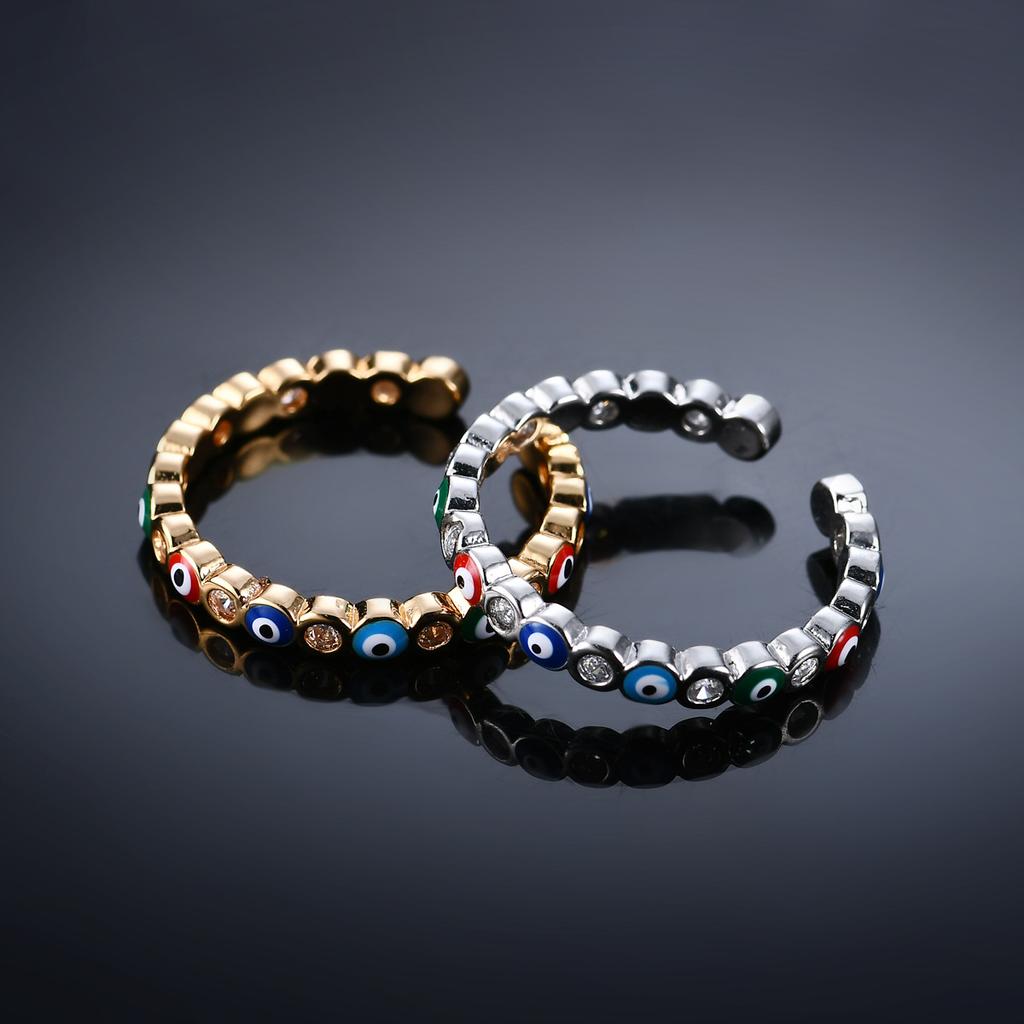 Lucky Turkish Red Blue Evil Eyes Ring For Women Men Zircon Heart Open Finger Rings Rainbow Couple Friends Party Jewelry Gifts