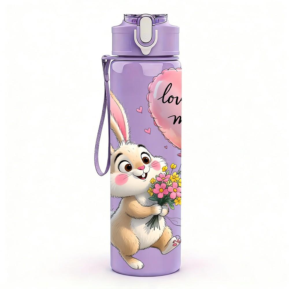 1PC Easter Rabbit Love Heart Quote Print 750ml Color Plastic Sports Water Bottle Leakproof Flip Straw Lid Suitable for Sports Office Home Use