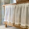 Cortinas Curtas Transparentes para Gabinete, Barra de Meia Janela com Borlas, Bolso para Haste, Divisória para Café, Cozinha, Banheiro, Sala de Estar, Porta