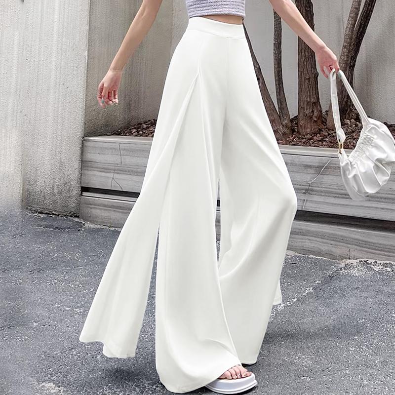ZANZEA Womens Casual Solid Color Loose Chiffon Splice Wide Leg Pants