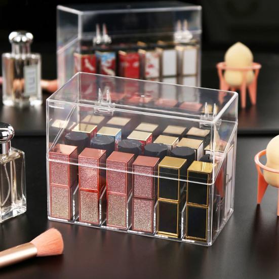 Transparent Lipstick Storage Box Organizer with 18 Compartments Large Capacity Dustproof Lipstick Nail Polish Container