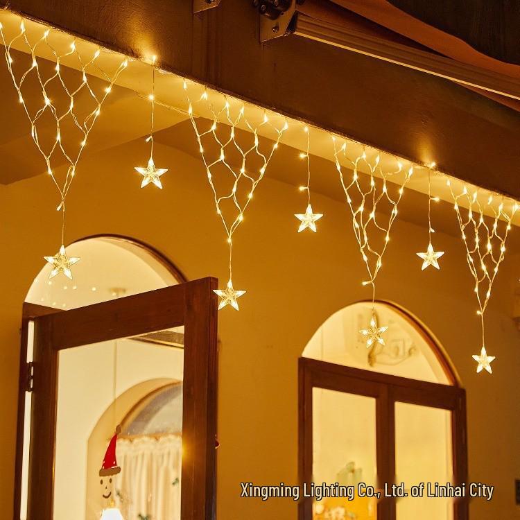 New Waterproof Outdoor LED Christmas Icicle Net Lights - Festive Star Triangle Eaves Decor