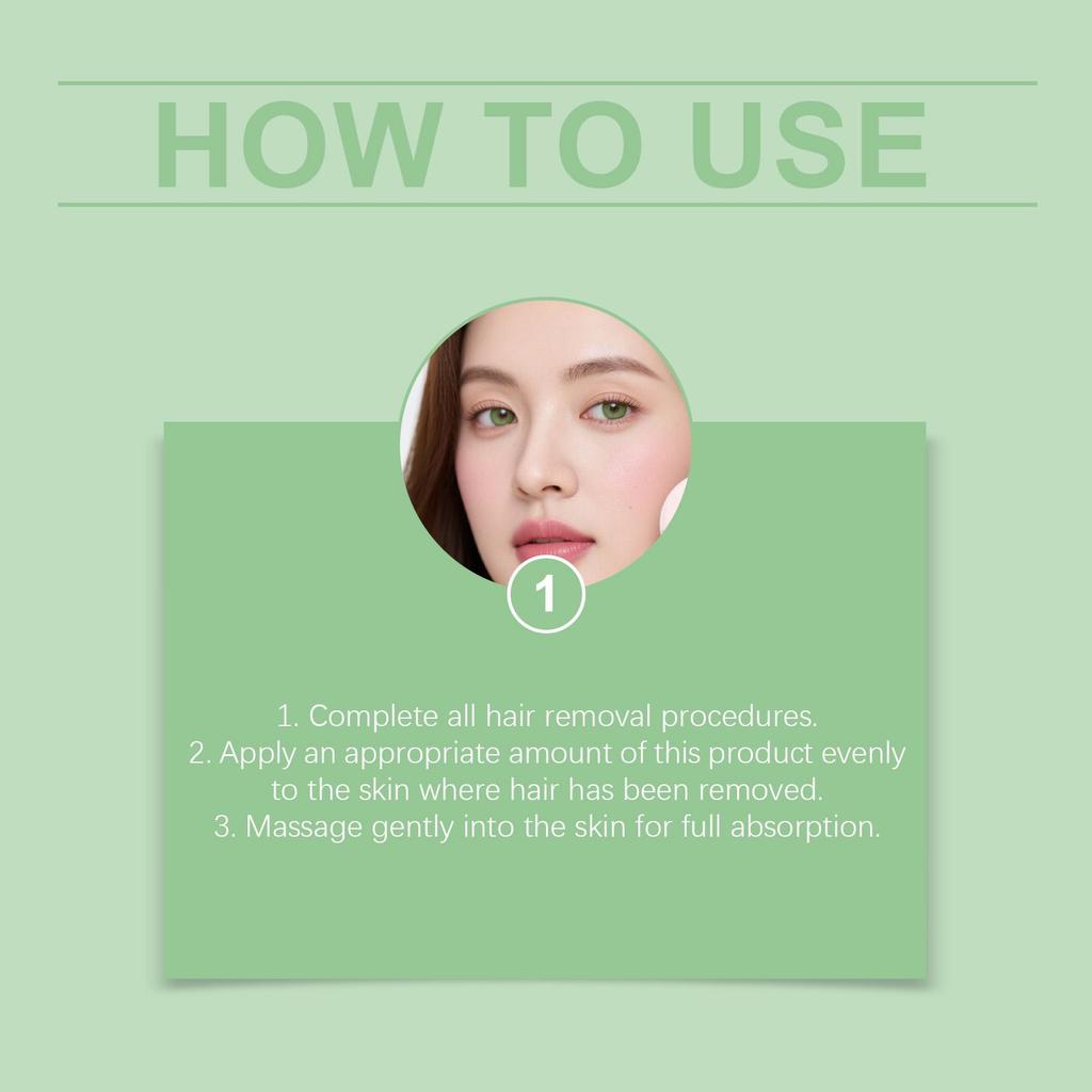 60ml, Post-Hair Removal Care Essence, deeply moisturizes with a lightweight, non-greasy texture, instantly soothes dryness and irritation.