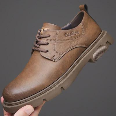 Czarne skórzane buty typu derby męskie - grube podeszwy, codzienne, robocze i gotowe na ślub niskie buty typu martin
