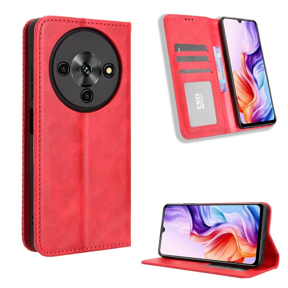 

For ZTE Blade A76 5G Leather Case Wallet Stand Retro Texture Phone Cover Red