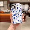 Clean Serene Indigo Blue Stem Floral Pattern Art Film Aesthetic Protective Shockproof Bumper Case Cover For iPhone 14 15 16 Pro Max Plus