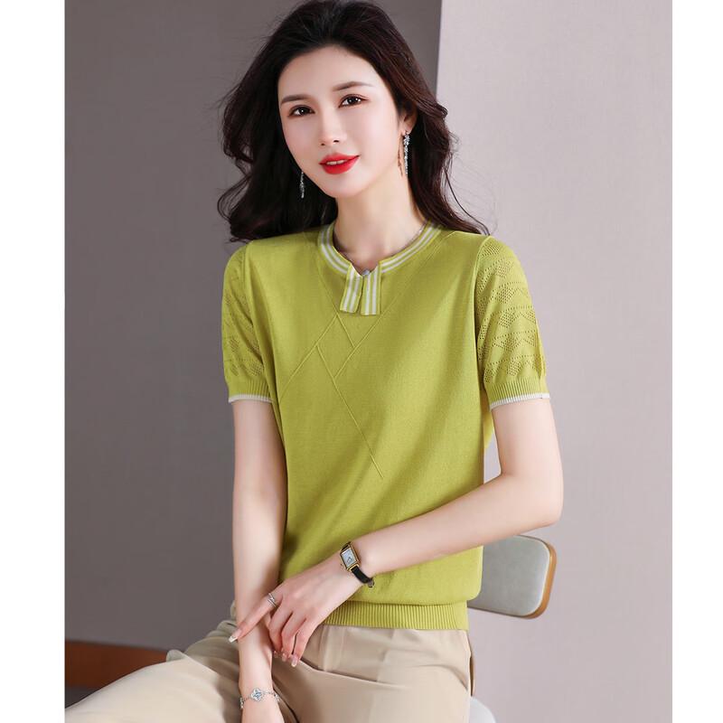 

Женская летняя трикотажная футболка с коротким рукавом из ледяного шелка для женщин среднего возраста L