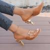 Fashion Shoes for Women 2025 Summer New Fashion High Heeled Slippers Female Large Size Metal Buckle Strap Women's Slippers Zapatos Mujer