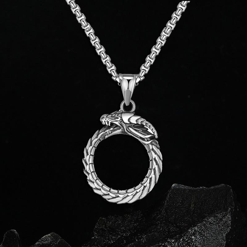 Hip Hop Rock Circular Ring Dragon Necklace For Men Vintage Stainless Steel Chain Copper Color Neck Hippie Jewelry Women Gifts