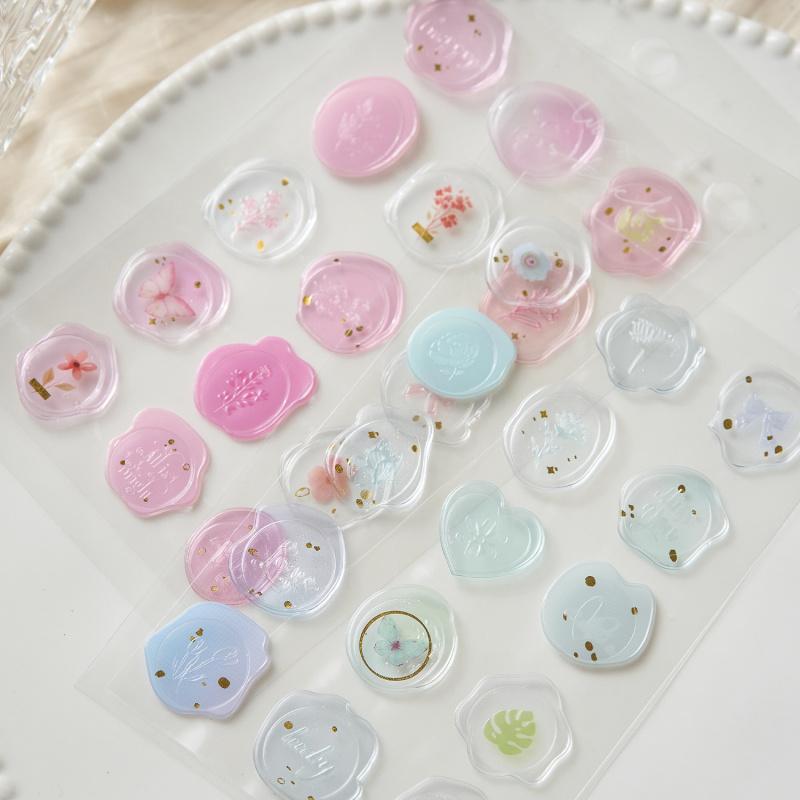 1pc Epoxy Stamp Stickers, Fresh Style Hand Account Wax Seal Stickers, Cute Sealing Stickers for Decoration