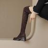 Autumn and winter women's suede over-knee boots medium heel large size women's boots square heel square head comfortable Korean version rubbe