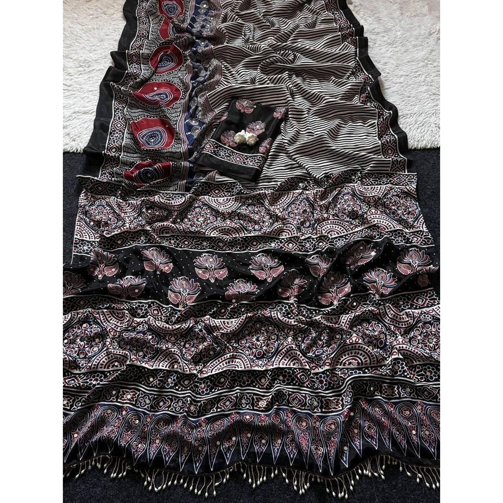 New Super Hit Ajrakh Print Saree Collection