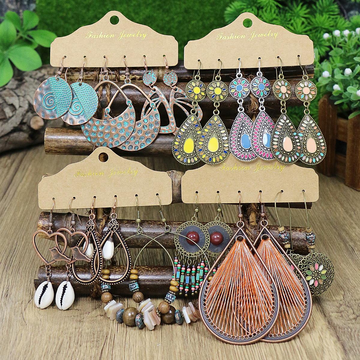 

Набор серег в стиле бохо, красочные серьги, большие серьги в форме капли воды, украшенные маленькими морскими ракушками, модные преувеличенные женские аксессуары