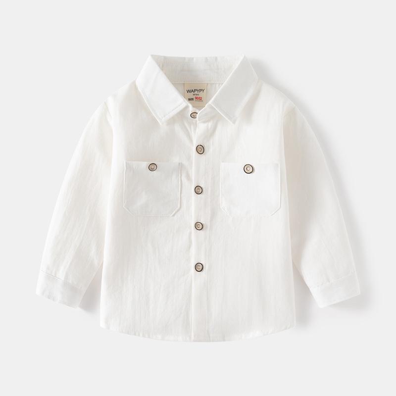 2025 Boys' Double-Pocket Long-Sleeve Square-Collar Shirt