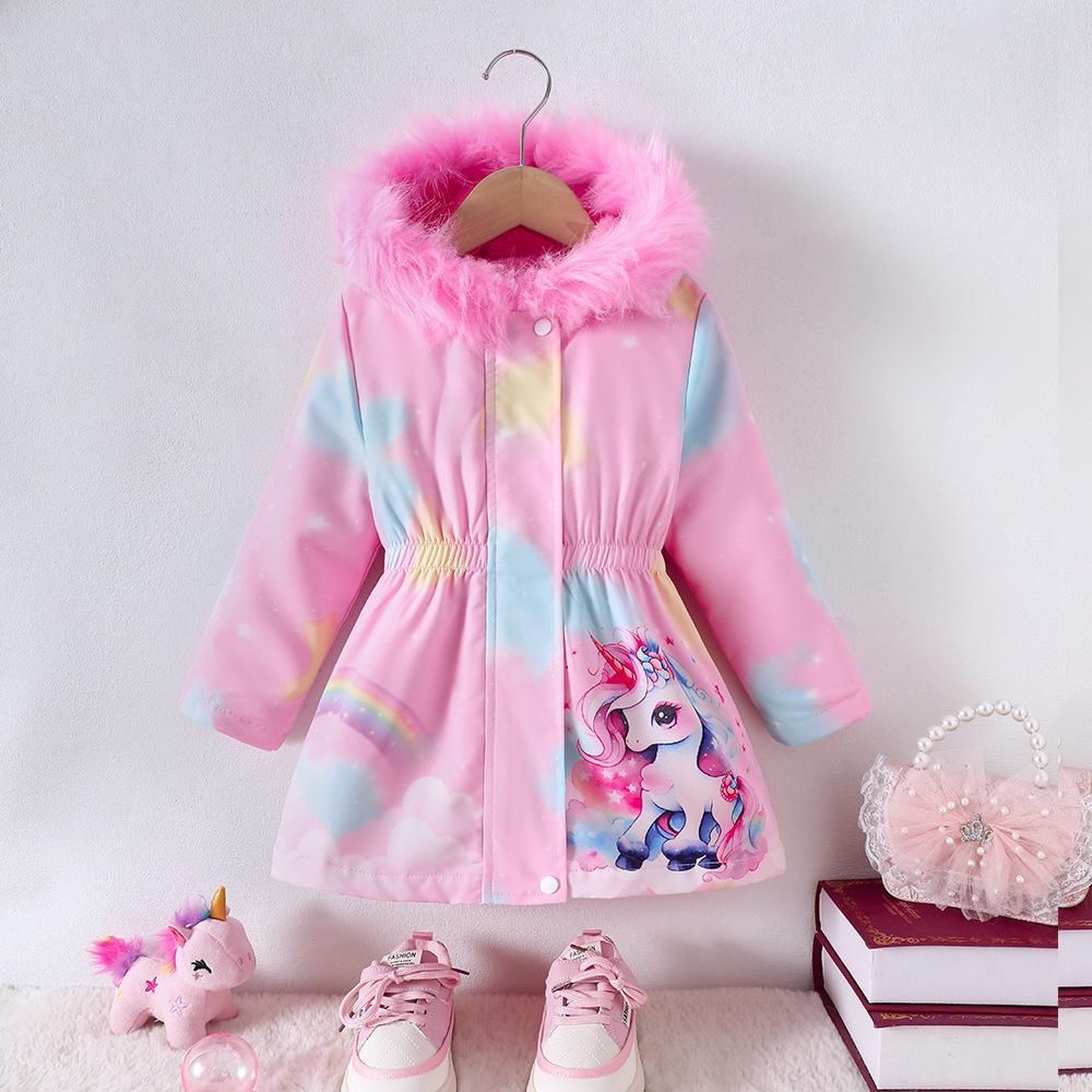 Baby Girls Pink Hooded Winter Jacket Coats with Zipper Children Clothing Kids Girls Clothes for 2 3 4 5 6 7 Years