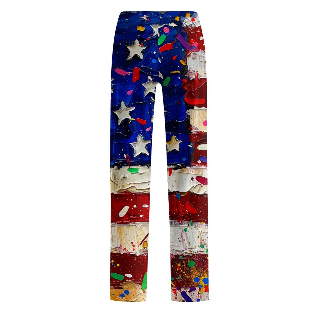 Damenmode Lockerer Unabhängigkeitstag Casual Stitching Bedruckte Freizeithose