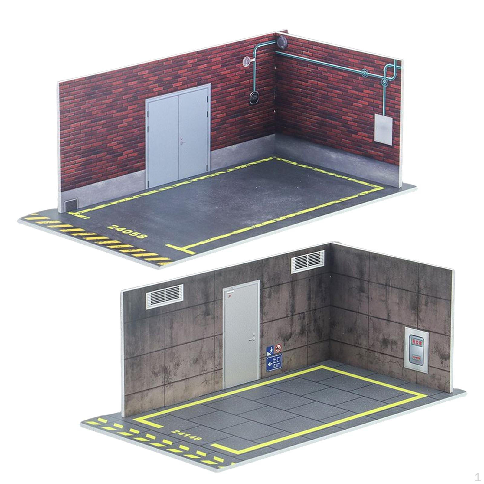 

2x 1/24 Модель автомобиля Диорама Парковка Сцены Пейзаж Серая стена
