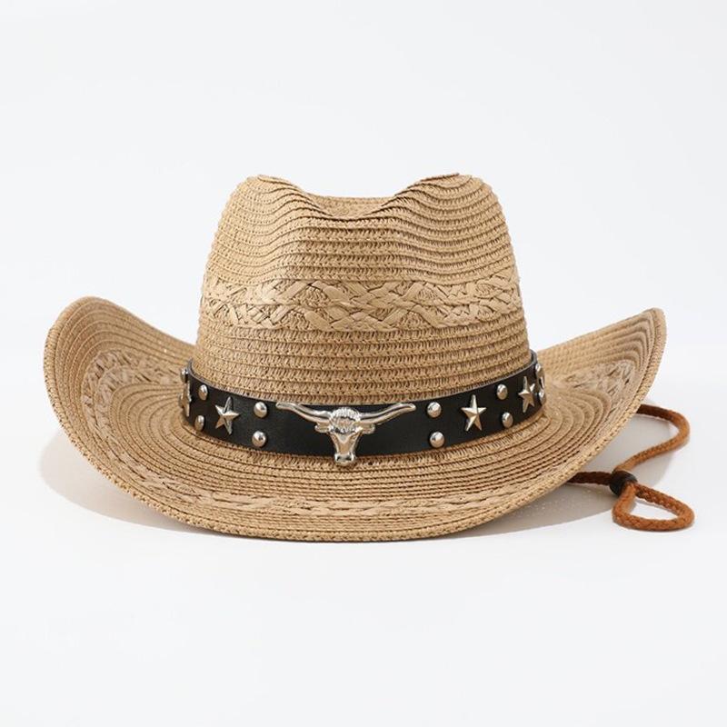 Fashion Western Riding Cowboy Hat Men's and Women's Summer Big Eaves Sunscreen Visor Hat Straw Hat