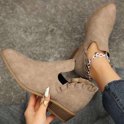 Botines Chelsea Nuevos para Mujer Puntiagudos de Ante Tacón Grueso Mujer Talla Grande Cremallera Botines de Tobillo con Tacón Botas Retro Zapatos Mujer