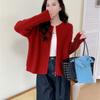Simple small round neck twist knitted cardigan women's loose and thin versatile sweater jacket top