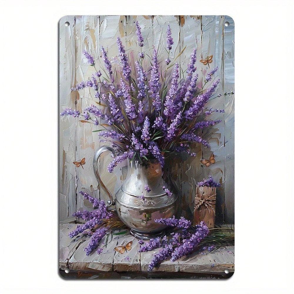 Vintage Lavendel Libelle Metallschild Rustikales Haus Garten Wandkunst 8x12 Zoll