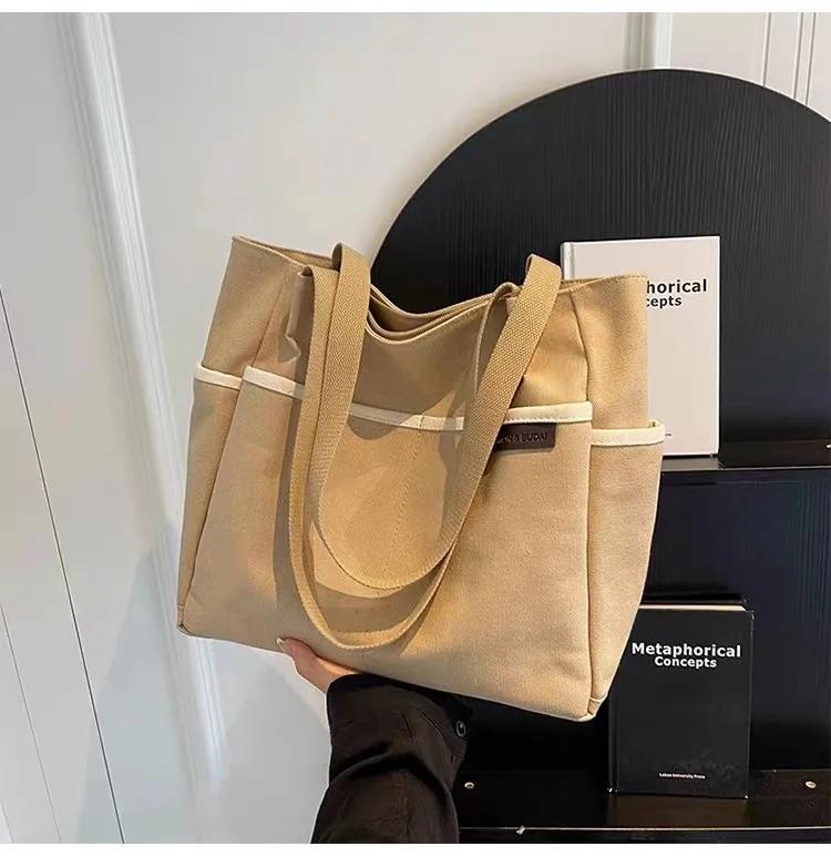 Large Capacity College Style Versatile Shoulder Bags, Korean Versi Simple Canvas Handbag, Suitable for Commuting To School