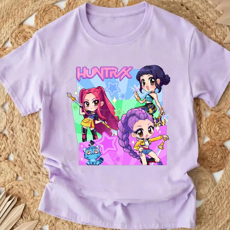 Popular Cartoon Print Women T-Shirt Cartoon Design Casual Harajuku Style T-shirts Girls Round Neck Short Sleeved Top Fans Gifts