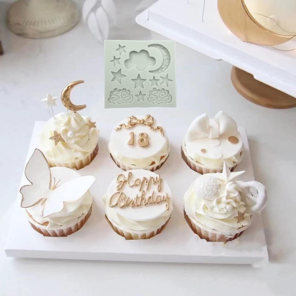 1Pc Star Moon Clouds Shaped Silicone Fondant Molds, Candy Chocolate Molds for DIY Cake Fondant Cookie Cloud Fondant Mold Moon For Candy Baking Sugar